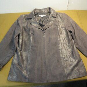 STUDIO WORKS WOMEN'S sz4/PETITE SOFT FAUX SUEDE ZIP GRAY JACKET LD 6885